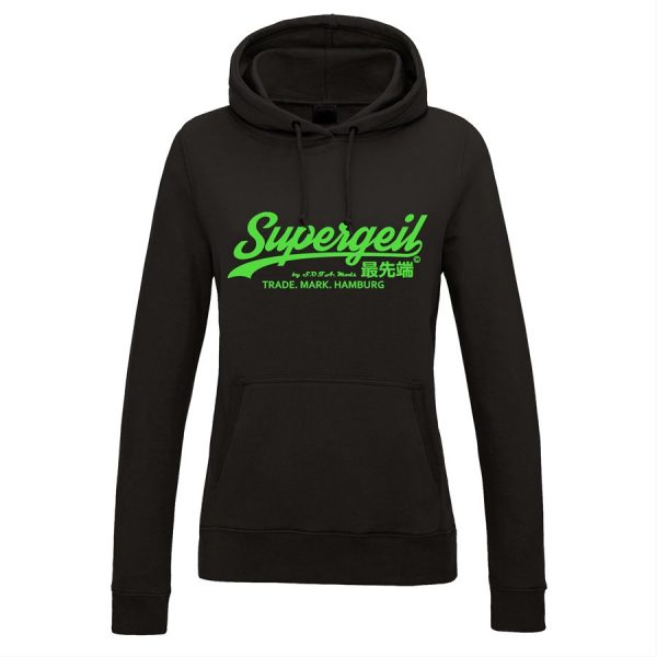 Hoodie Damen "Supergeil Classic" Schwarz – Bild 7