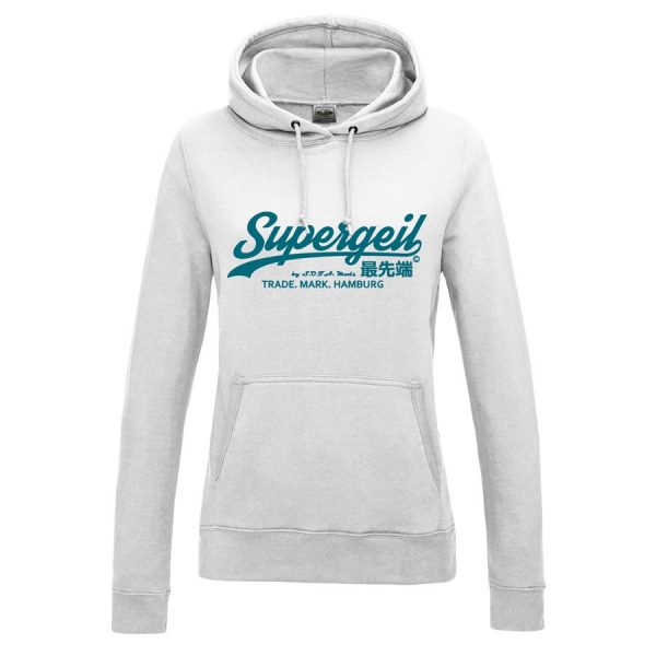 Hoodie Damen "Supergeil Classic" Weiß – Bild 5